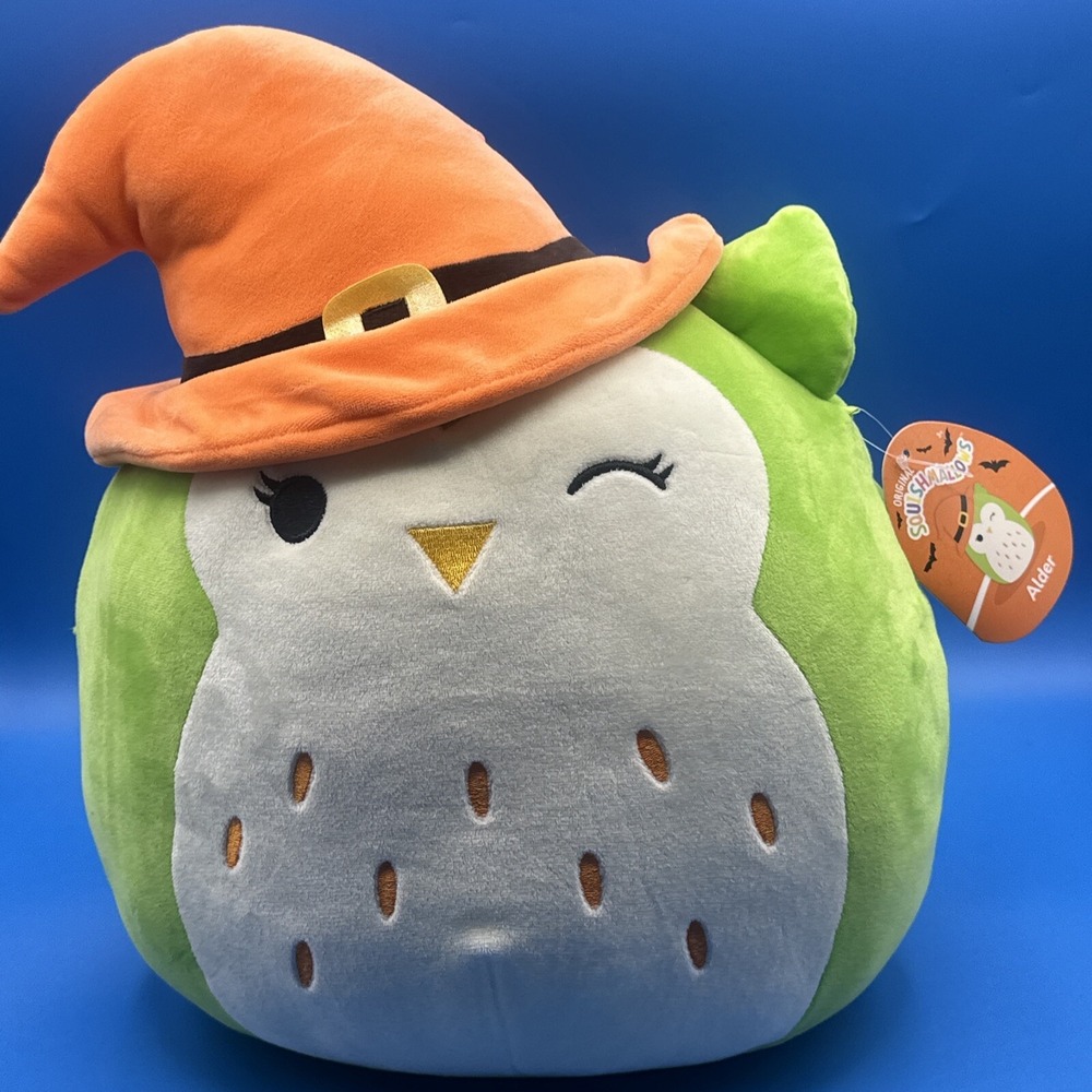Squishmallow Halloween Owl Alder Witch Hat Green Orange 14" Plush Stuffed Animal